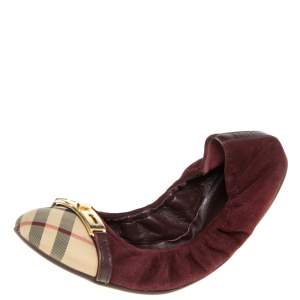 Pre Owned Burberry Burgundy Suede and Novacheck Twistlock Drayton Ballet Flats Size 41