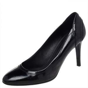 Burberry Black Patent Leather And Coated Canvas Pumps Size 37