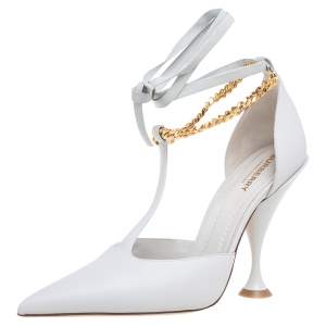 Pre Owned Burberry Grey Leather Chain Detail Ankle Wrap Pointed-Toe Pumps Size 39.5