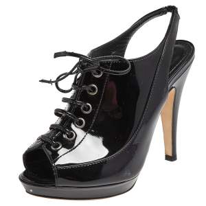 Burberry Black Patent Lace Up Slingback Sandals Size 36