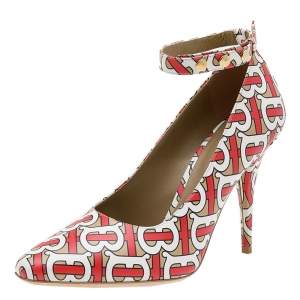 Pre Owned Burberry Multicolor TB Monogram Leather Ankle Strap Pumps Size 39