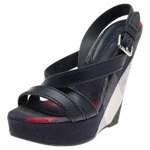 Pre Owned Burberry Black Leather Wedge Sandals Size 40