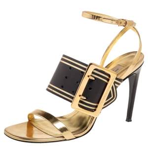 Burberry Metallic Gold Leather Buckle Ankle Strap Sandals Size 40