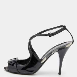 Burberry Black Patent Leather Peep Toe Slingback Sandals Size 39
