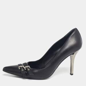Burberry Black Leather Buckle Detail Pointed Toe Pumps Size 37
