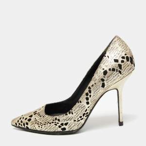Burberry Metallic Foil Laser Cut Out Leather Pointed Toe Pumps Size 37