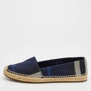 Burberry Navy Blue House Check Canvas Espadrilles Flats Size 38