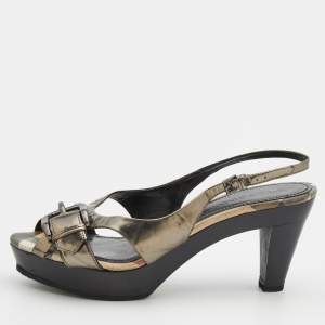 Burberry Dark Grey Leather Slingback Platform Sandals Size 40