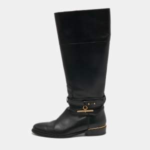 Burberry Black Leather Heritage Midcalf Boots Size 37