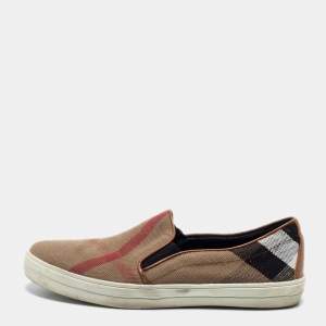 Burberry Multicolor Canvas And Leather Gauden Slip On Sneakers Size 38