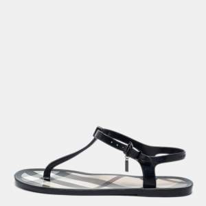 Burberry Black House Check Rubber Flat Sandals Size 37