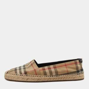 Burberry Beige House Check Fabric Espadrille Flats Size 37.5