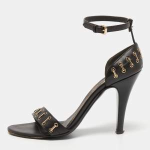 Burberry Dark Brown Leather Ankle Strap Sandals Size 36