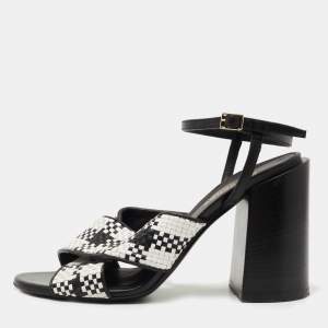 Burberry Black/White Woven Leather Castlebar Ankle Strap Sandals Size 38