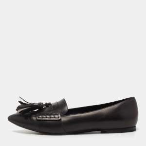 Burberry Black Leather Coledale Tassel Pointed Toe Loafers Size 39