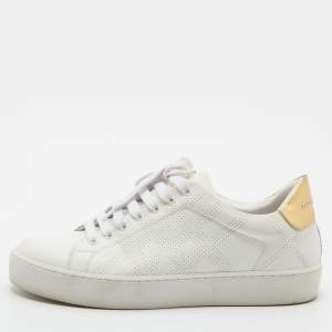 Burberry White/Gold Perforated Leather Westford Low Top Sneakers Size 36