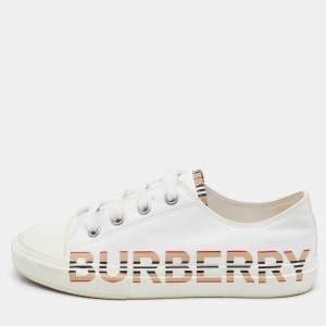 Burberry White Print Canvas Sneakers Size 34