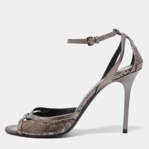 Burberry Metallic Leather Perforated Ankle Strap Sandals Size 39