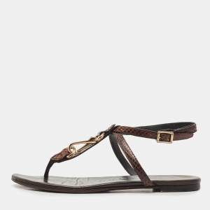 Burberry Brown Python Ankle Strap Flat Sandals Size 37