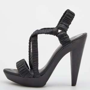Burberry Black Leather Cross Strap Platform Ankle Strap Sandals Size 39