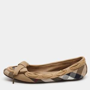 Burberry Tricolor Nova Check Canvas and Leather Bow Ballet Flats Size 37