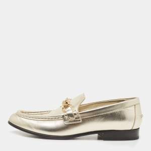 Burberry Metallic Gold Leather Solway Chain Detail Slip On Loafers Size 39.5