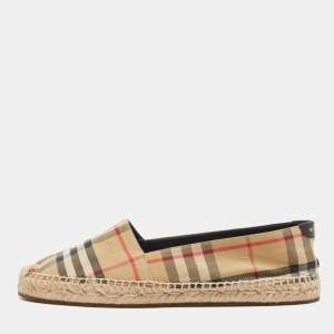 Burberry Vintage Check Canvas and Leather Espadrille Flats Size 38.5