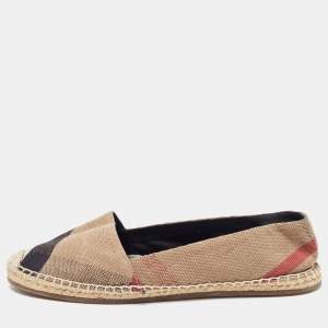Burberry Brown Nova Check Canvas Espadrille Flats Size 38