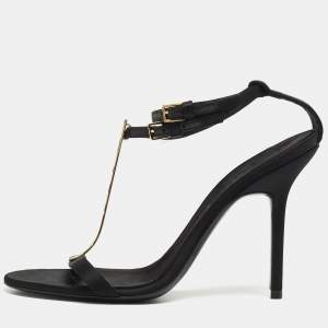Burberry Black Satin T Strap Ankle Strap Sandals Size 37.5