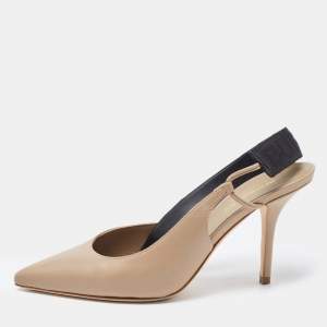 Burberry Brown Leather and Logo Canvas Maria Slingback Pumps Size 36