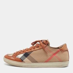 Burberry Brown/Beige Nova Check Canvas and Leather Lace Up Sneakers Size 39