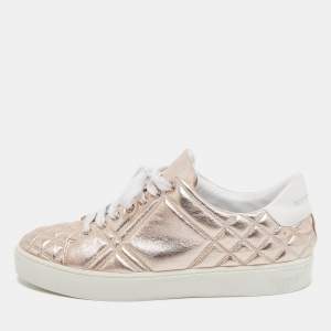 Burberry Metallic Pink Quilted Leather Westford Low Top Sneakers Size 39
