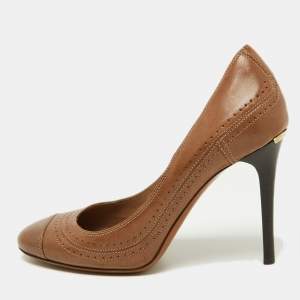 Burberry Brown Leather Round Toe Pumps Size 36