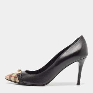 Burberry Black Canvas and Leather Pointed Toe Pumps Size 39.5