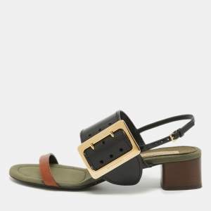 Burberry Tricolor Leather and Canvas Buckle Strap Sandals Size 41