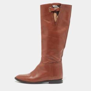 Burberry Brown Leather Knee Length Boots Size 35