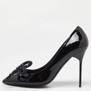Burberry Black Patent Leather Finsbury Bow Pointed Toe Pumps Size 38.5