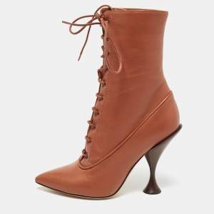 Burberry Brown Leather Lace Up Ankle Boots Size 36