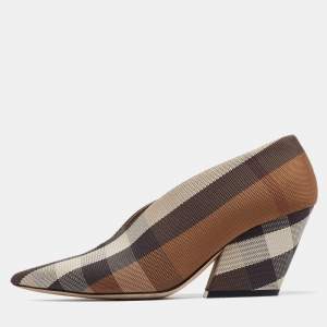 Burberry Beige House Check Fabric Bierfield Pumps Size 38