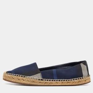 Burberry Blue Check Canvas Slip On Espadrille Flats Size 38