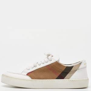 Burberry White/Beige Canvas and Leather Low Top Sneakers Size 38
