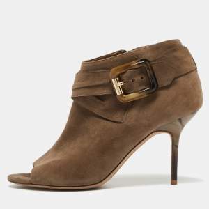 Burberry Beige Suede Peep Toe Zip Up Booties Size 38.5