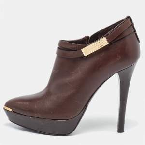 Burberry Brown Leather Platform Ankle Booties Size 36