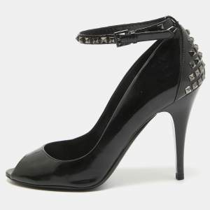 Burberry Black Patent Stud Peep Toe Pumps Size 40