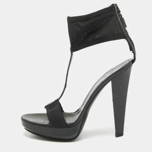Burberry Black Lace and Patent Leather Ankle Strap Sandals Size 38