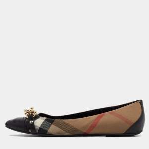 Burberry Black/Beige House check Chain Ballet Flats Size 39.5