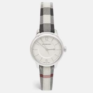 Burberry Silver Stainless Steel Leather Canvas The Classic BU10103 Women's Wristwatch 32 mm