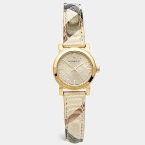 Burberry Champagne Yellow Gold Plated Stainless Steel Leather The City BU9219 Women's Wristwatch 26 mm 