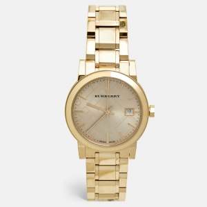 Pre Owned Burberry Champagne Dial Gold Plated Stainless Steel The City Bu9134 Women's Wristwatch 34 mm