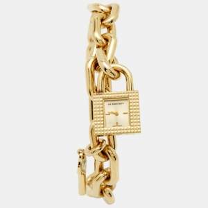 Pre Owned Burberry Key And Lock Charm BU5232 Champagne Dial Gold Plated Stainless Steel Chain Women's Wristwatch 21 mm